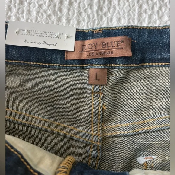 Judy Blue High Waist Tummy Control Cutoff Shorts Dark Wash Raw Hem NWT L - Picture 4 of 12